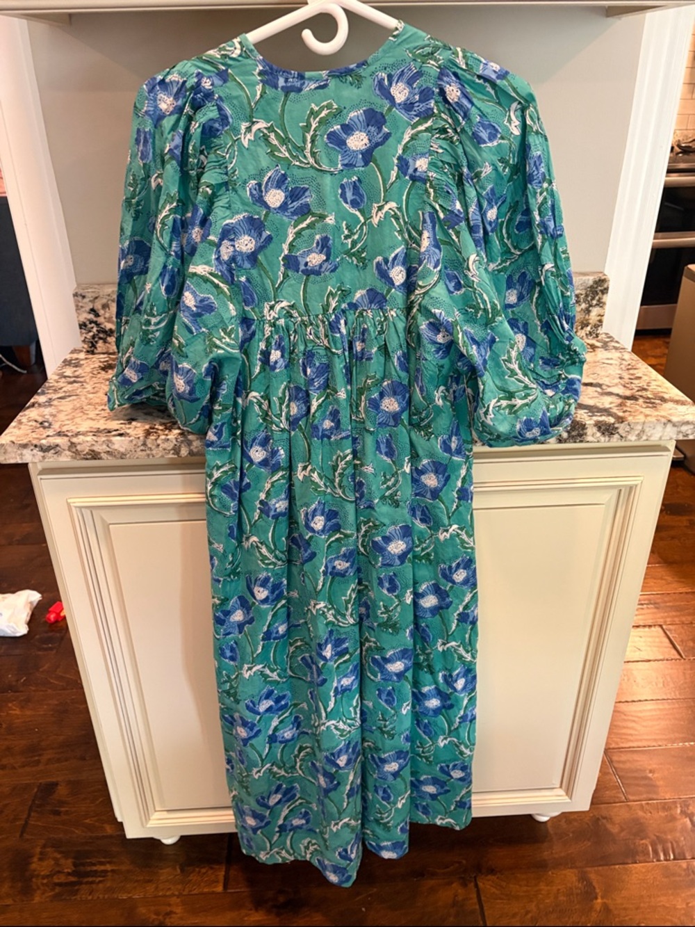 Haven Green Floral Maxi Dress with Blue Blooms 100% cotton - Picture 3 of 4